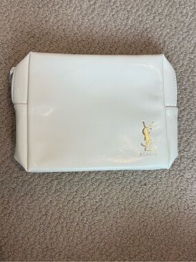 Yves Saint Laurent White Cosmetic Pouch with Gold YSL Logo